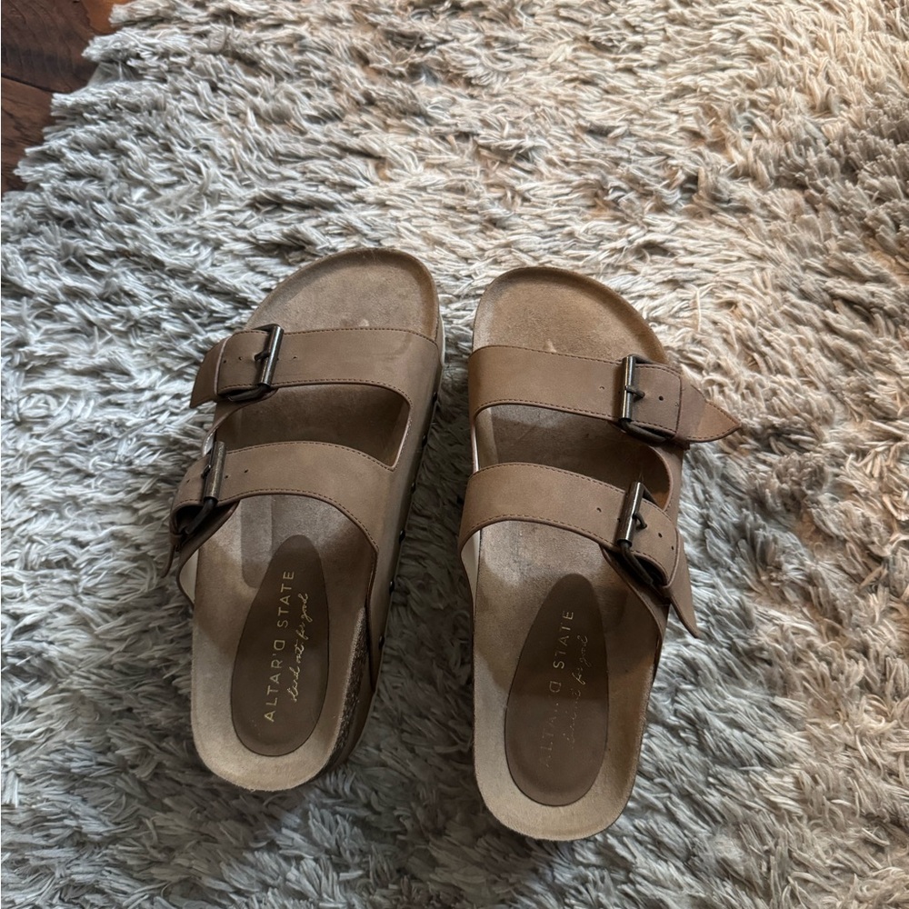 Altar'd State Tan Double Buckle Sandals
